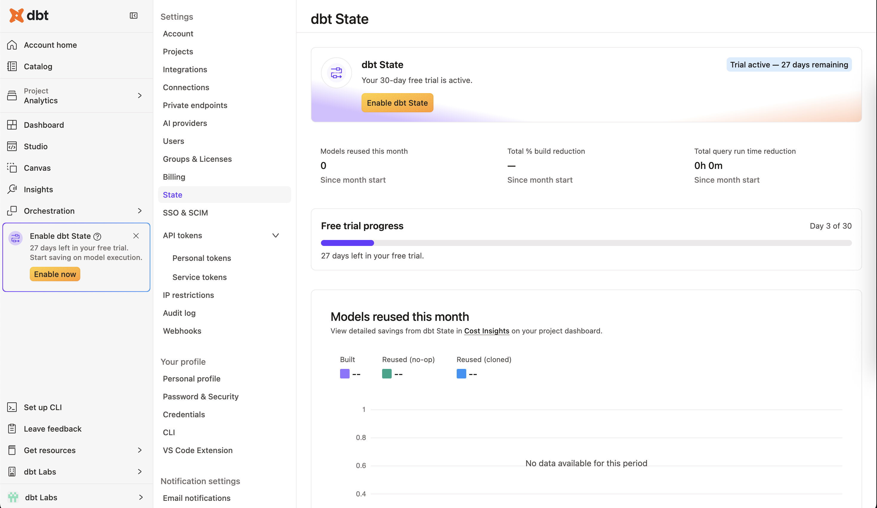 dbt State page